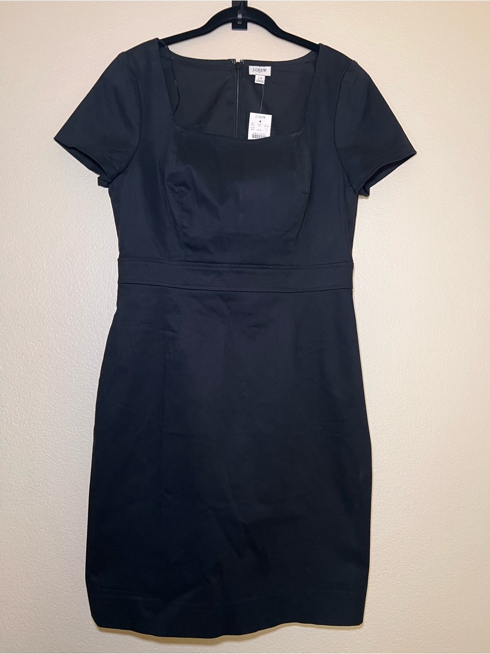 J. Crew Black Short-Sleeve Square-Neck Sheath Dress